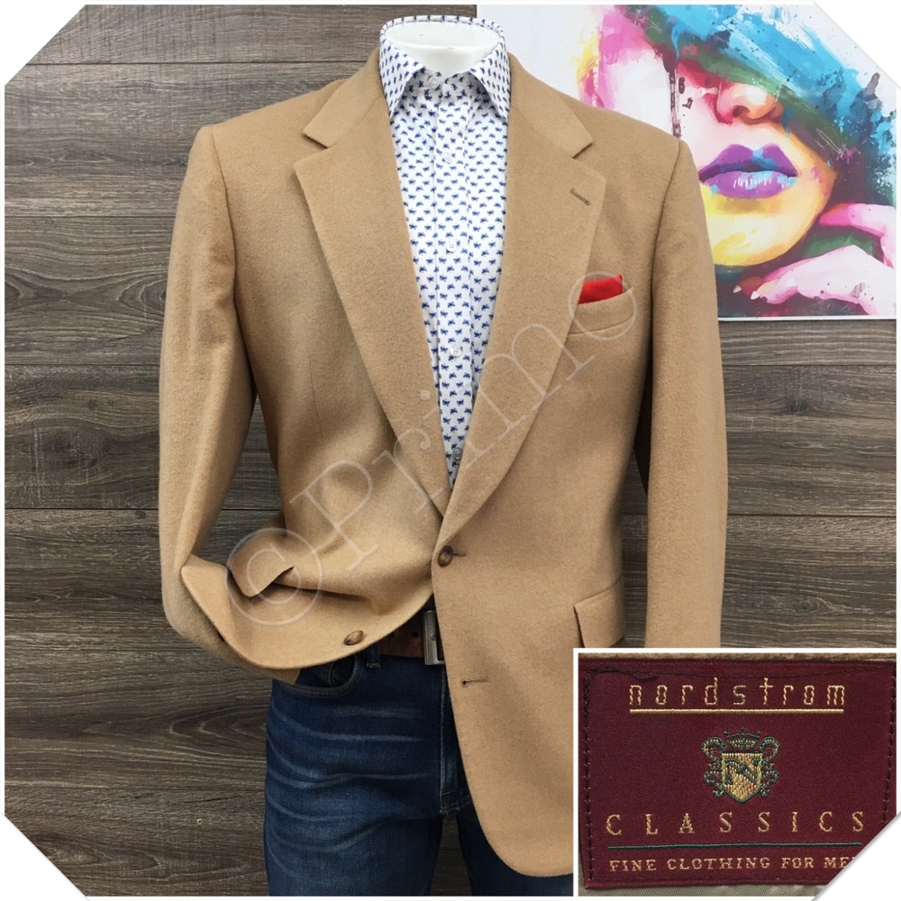 VINTAGE NORDSTROM Mens Camel Hair Blazer Sport Coat Casual Jacket Size 46L Suit